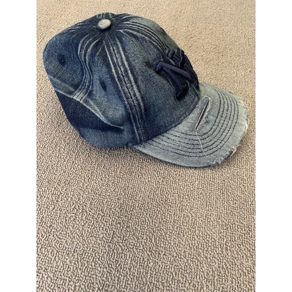 Nyc Men's One Size Blue Denim Distressed Baseball Hat - Picture 5 of 7